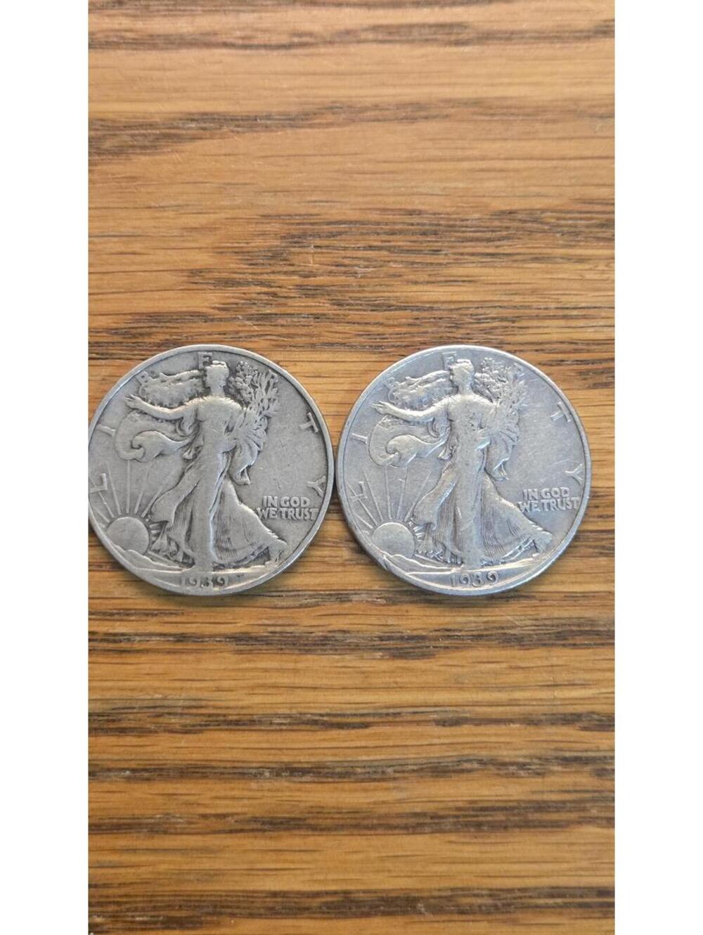 1939 and 1939-S Walking Liberty Half Dollars Silver Coins
